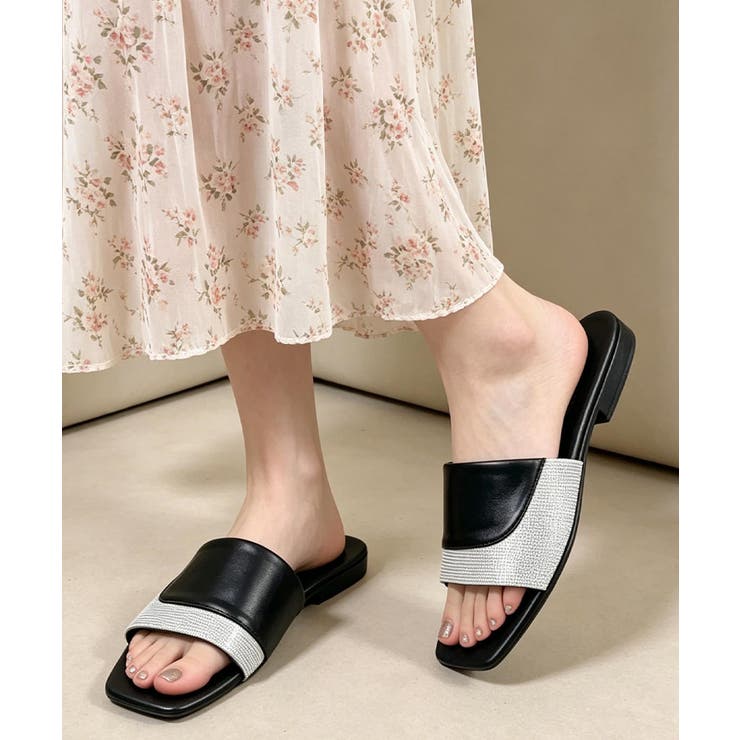 ラインストーンスリッパサンダル 大人上品 ワイドベルトミュールサンダルきれいめ | SUNSHINE CLOSET | 詳細画像5 