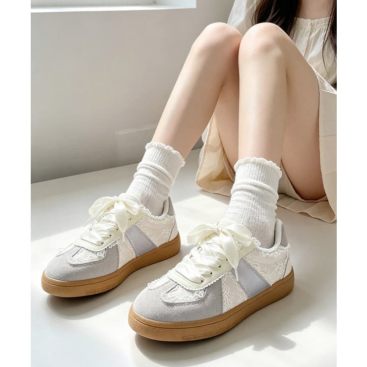 上品レーススニーカーレディース華やかリボンシューズ 大人可愛い軽量厚底靴 メタリ… | SUNSHINE CLOSET | 詳細画像10 