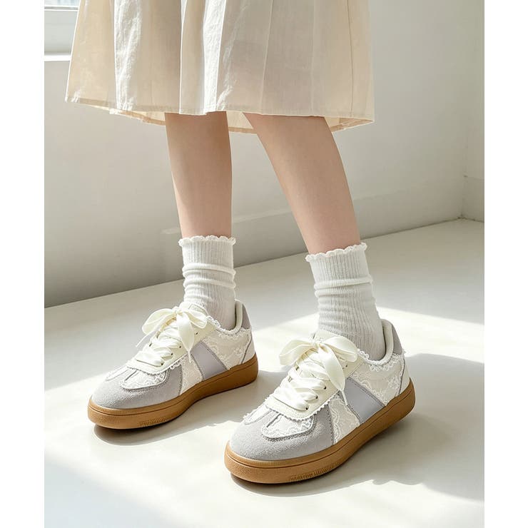 上品レーススニーカーレディース華やかリボンシューズ 大人可愛い軽量厚底靴 メタリ… | SUNSHINE CLOSET | 詳細画像9 