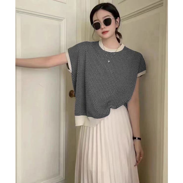 ノースリーブニットトップス きれいめ 柄ニットTシャツ | SUNSHINE CLOSET | 詳細画像6 