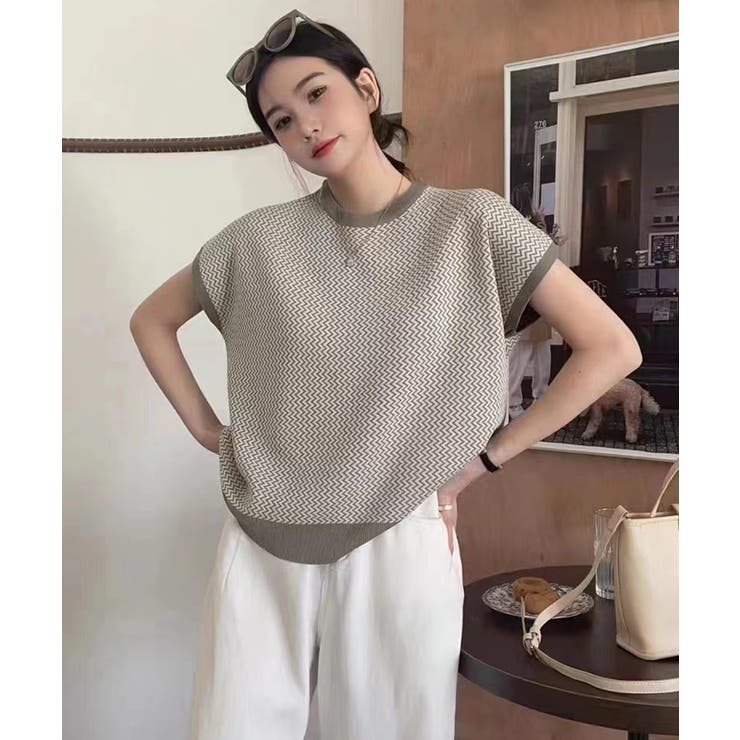 ノースリーブニットトップス きれいめ 柄ニットTシャツ | SUNSHINE CLOSET | 詳細画像7 