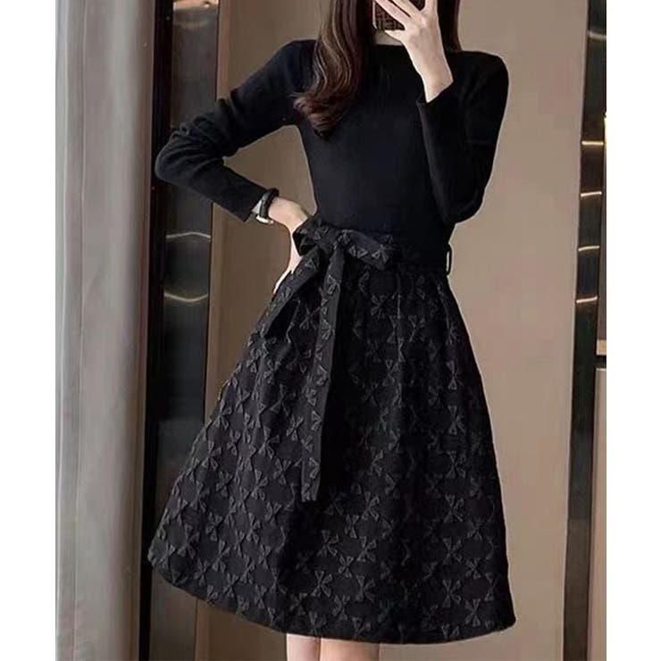 リボン柄フレアワンピース ウエストマーク | SUNSHINE CLOSET | 詳細画像1 