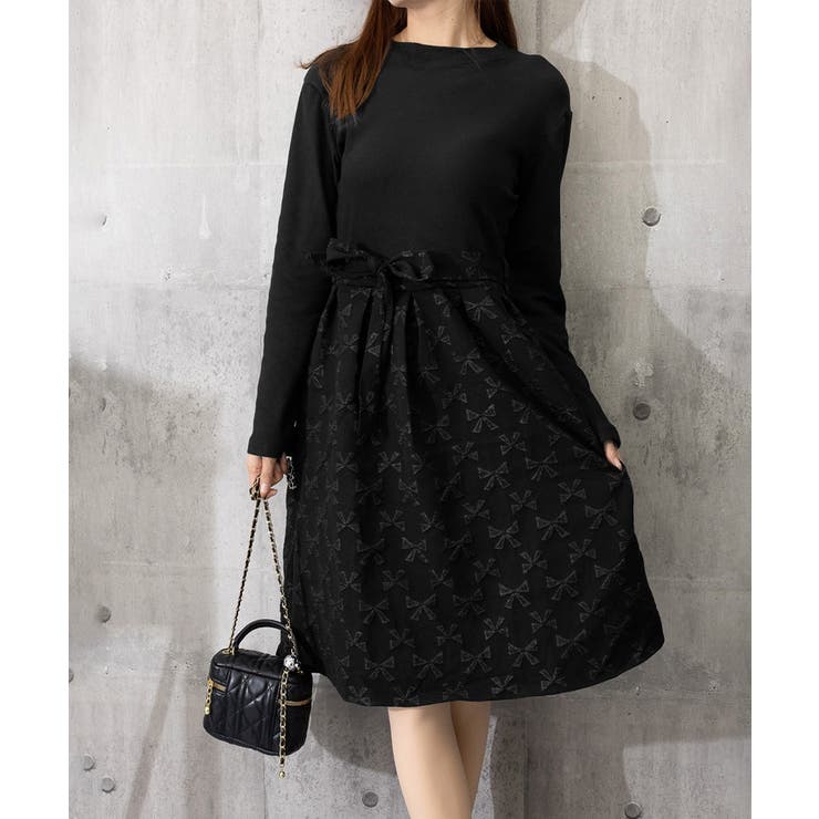 リボン柄フレアワンピース ウエストマーク | SUNSHINE CLOSET | 詳細画像12 