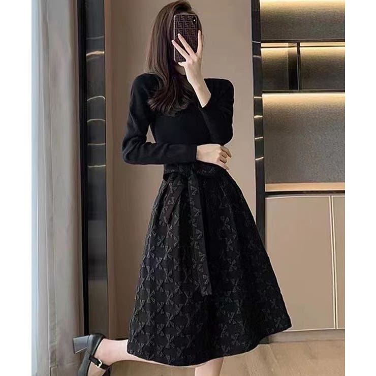 リボン柄フレアワンピース ウエストマーク | SUNSHINE CLOSET | 詳細画像3 