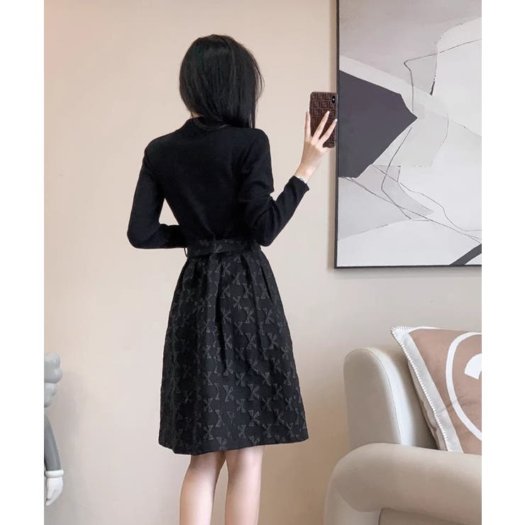 リボン柄フレアワンピース ウエストマーク | SUNSHINE CLOSET | 詳細画像5 