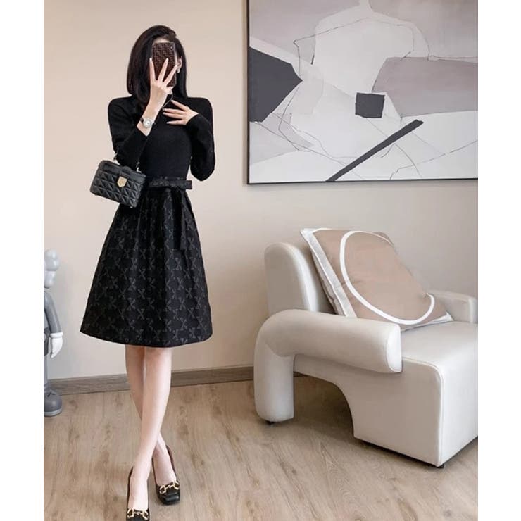 リボン柄フレアワンピース ウエストマーク | SUNSHINE CLOSET | 詳細画像6 