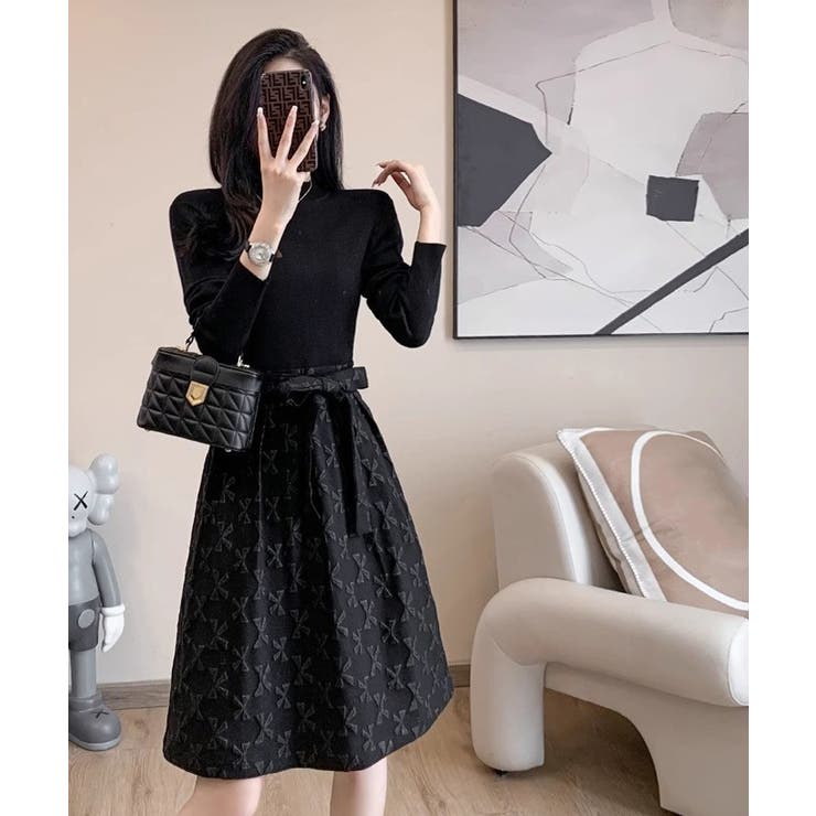 リボン柄フレアワンピース ウエストマーク | SUNSHINE CLOSET | 詳細画像7 