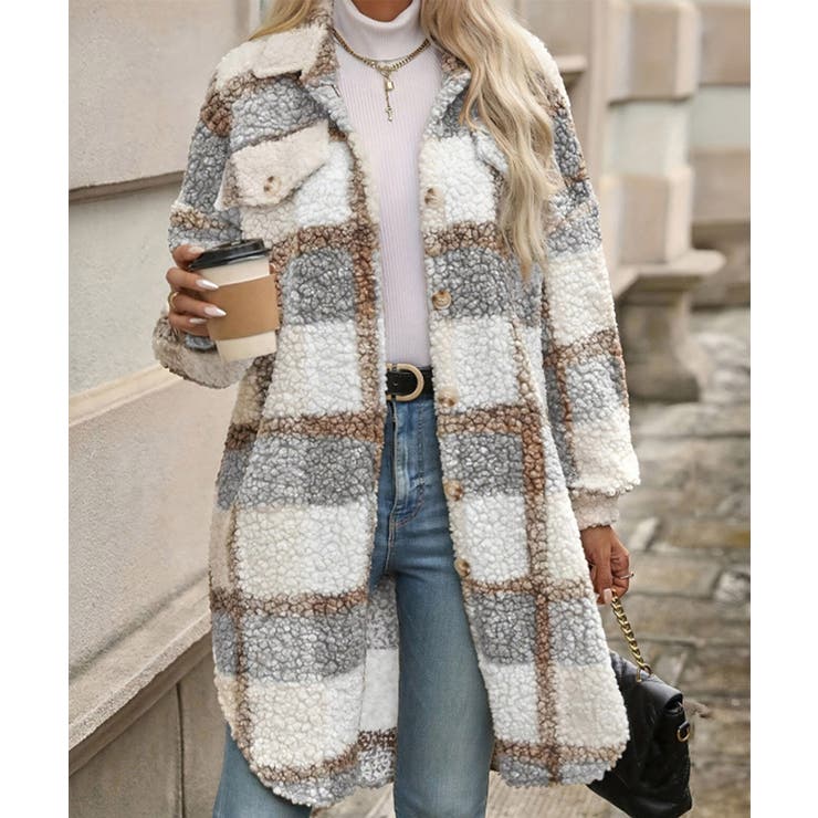 ボアジャケット韓国風チェックカーディガン | SUNSHINE CLOSET | 詳細画像1 