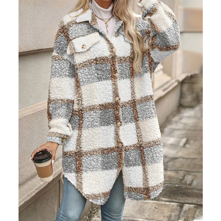 ボアジャケット韓国風チェックカーディガン | SUNSHINE CLOSET | 詳細画像2 