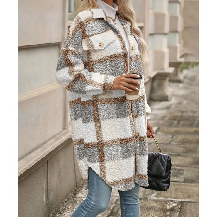 ボアジャケット韓国風チェックカーディガン | SUNSHINE CLOSET | 詳細画像4 