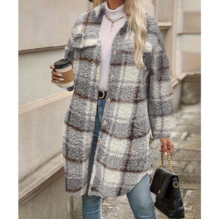 ボアジャケット韓国風チェックカーディガン | SUNSHINE CLOSET | 詳細画像7 