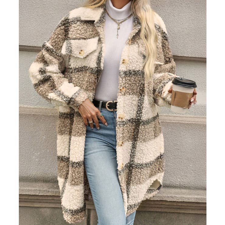 ボアジャケット韓国風チェックカーディガン | SUNSHINE CLOSET | 詳細画像8 