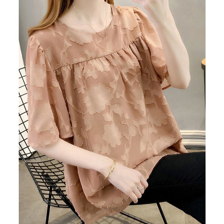 ジャガードブラウス 透け感フレアスリーブ 夏トップス半袖 | SUNSHINE CLOSET | 詳細画像14 