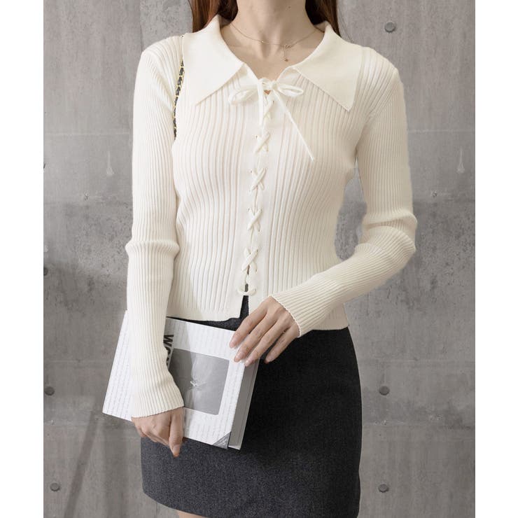 レースアップ リブニットトップス 韓国風 | SUNSHINE CLOSET | 詳細画像13 