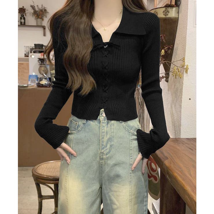 レースアップ リブニットトップス 韓国風 | SUNSHINE CLOSET | 詳細画像5 