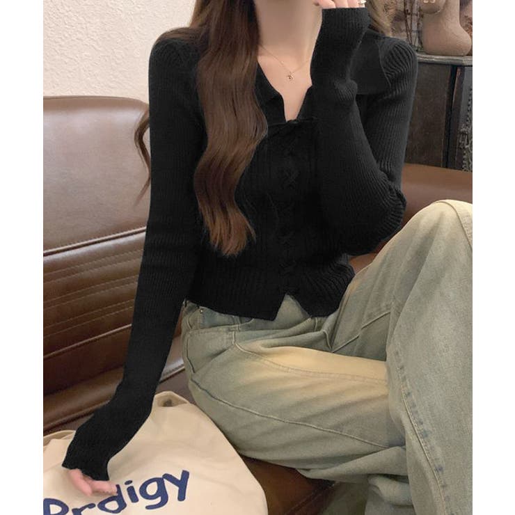 レースアップ リブニットトップス 韓国風 | SUNSHINE CLOSET | 詳細画像6 