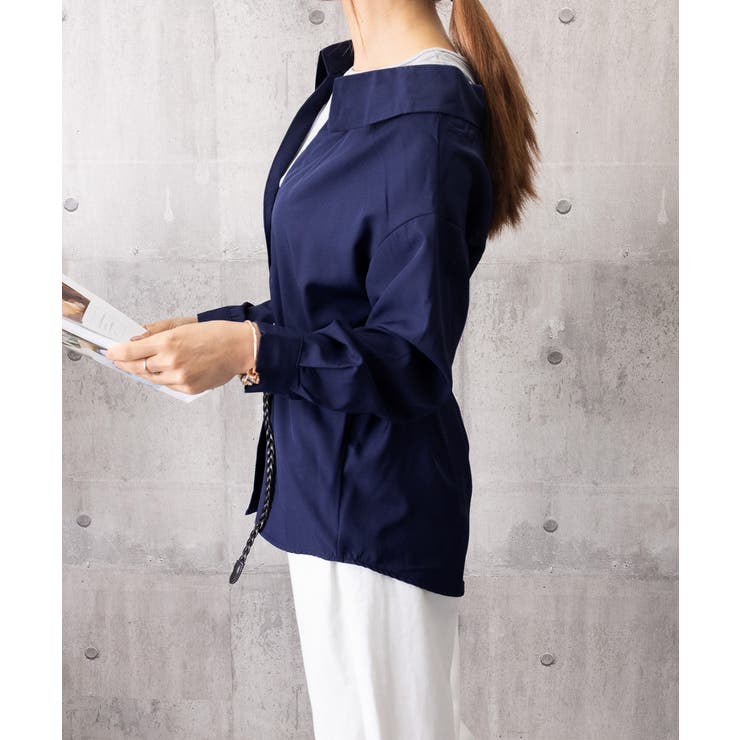 レディース ベルト付きパッチワークシャツレイヤード風 肩見せブラウス | SUNSHINE CLOSET | 詳細画像16 