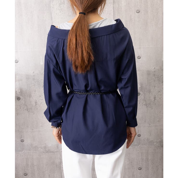 レディース ベルト付きパッチワークシャツレイヤード風 肩見せブラウス | SUNSHINE CLOSET | 詳細画像17 