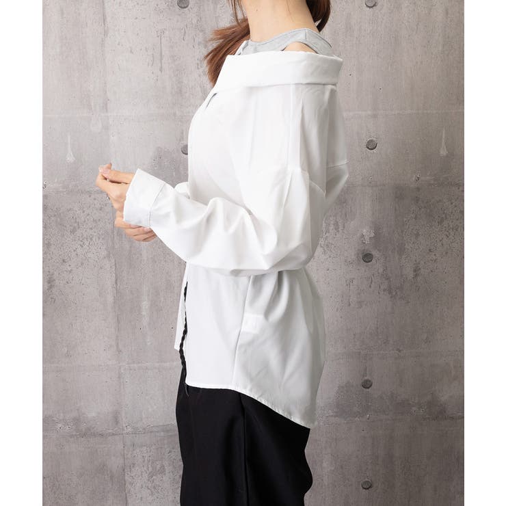 レディース ベルト付きパッチワークシャツレイヤード風 肩見せブラウス | SUNSHINE CLOSET | 詳細画像19 