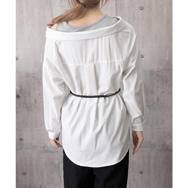 レディース ベルト付きパッチワークシャツレイヤード風 肩見せブラウス | SUNSHINE CLOSET | 詳細画像20 