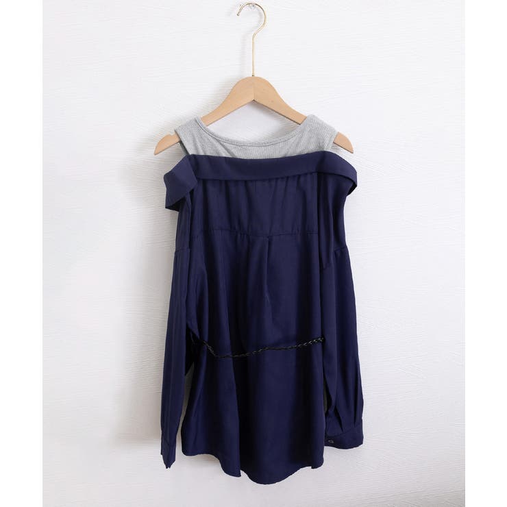 レディース ベルト付きパッチワークシャツレイヤード風 肩見せブラウス | SUNSHINE CLOSET | 詳細画像22 