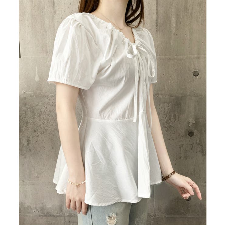 襟ドロストシャツ半袖レディース Vネックパフスリーブブラウス 大人きれいめ韓国風… | SUNSHINE CLOSET | 詳細画像21 