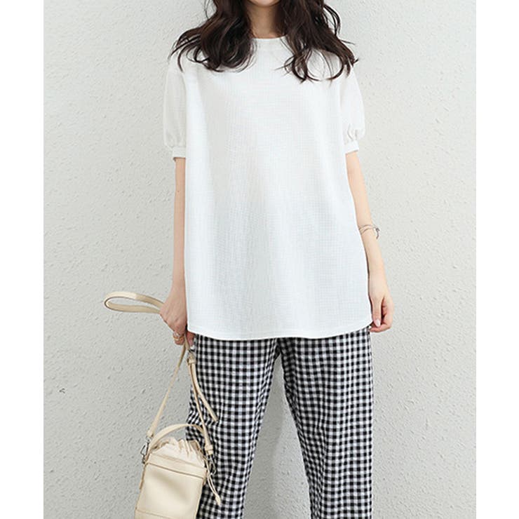 大人可愛いワッフルプルオーバー パフスリーブ体型カバートップス カジュアル | SUNSHINE CLOSET | 詳細画像12 