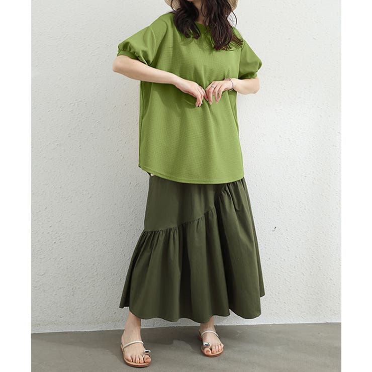 大人可愛いワッフルプルオーバー パフスリーブ体型カバートップス カジュアル | SUNSHINE CLOSET | 詳細画像21 