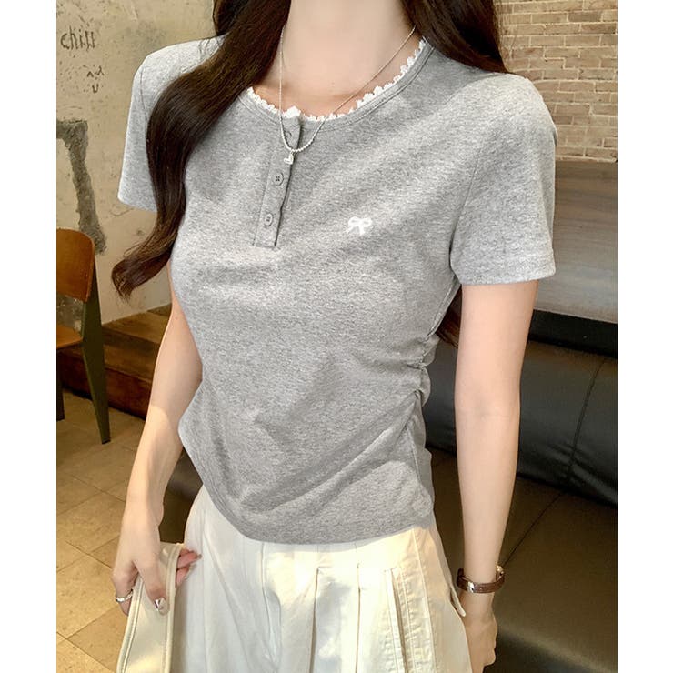 レディース ヘンリーネック半袖T リボン刺しゅうタイトトップス | SUNSHINE CLOSET | 詳細画像14 
