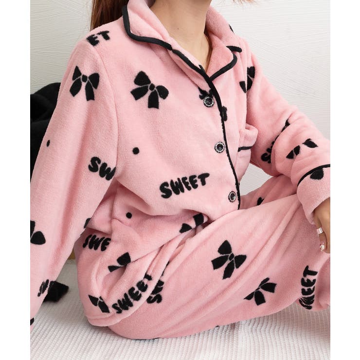 セーラー襟リボン付きフリースパジャマ ルームウェア パジャマ