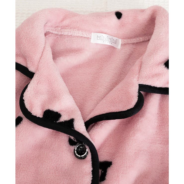 セーラー襟リボン付きフリースパジャマ リボンフリースパジャマ 暖かい上下セット[品番：AGCW0006118