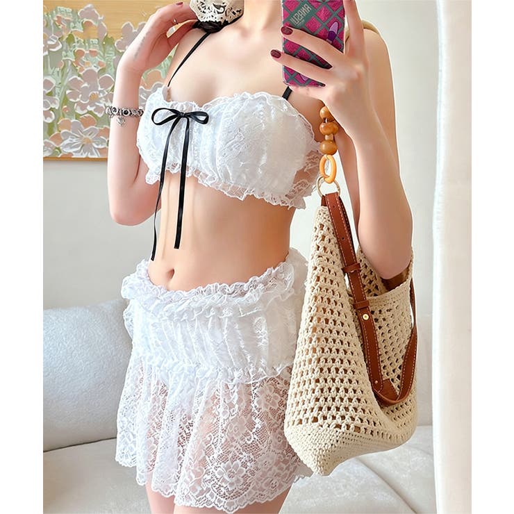 フロントリボンビキニ セクシーショーツ シアーレーススカート付き | SUNSHINE CLOSET | 詳細画像6 