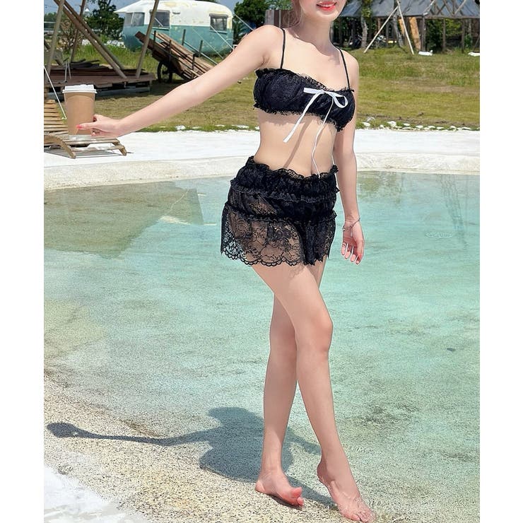 フロントリボンビキニ セクシーショーツ シアーレーススカート付き | SUNSHINE CLOSET | 詳細画像9 