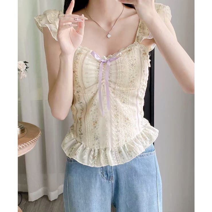 花柄レースキャミトップス大人フェミニン春夏ノースリーブトップス シアービスチェシ… | SUNSHINE CLOSET | 詳細画像13 