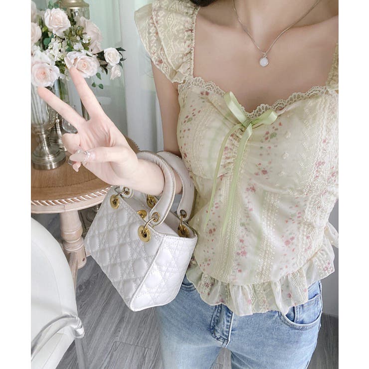 花柄レースキャミトップス大人フェミニン春夏ノースリーブトップス シアービスチェシ… | SUNSHINE CLOSET | 詳細画像14 