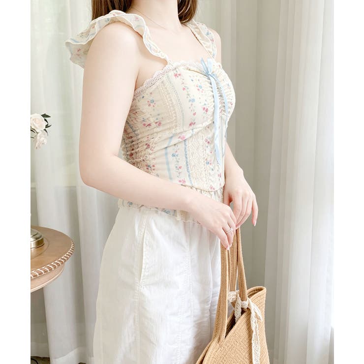 花柄レースキャミトップス大人フェミニン春夏ノースリーブトップス シアービスチェシ… | SUNSHINE CLOSET | 詳細画像17 