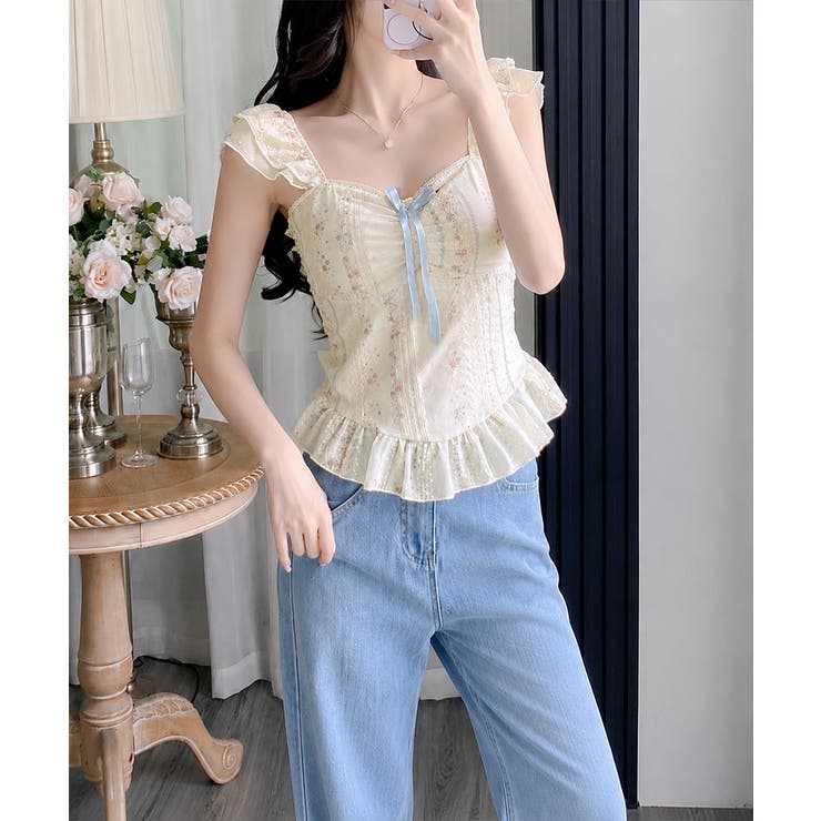 花柄レースキャミトップス大人フェミニン春夏ノースリーブトップス シアービスチェシ… | SUNSHINE CLOSET | 詳細画像2 