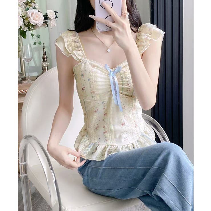 花柄レースキャミトップス大人フェミニン春夏ノースリーブトップス シアービスチェシ… | SUNSHINE CLOSET | 詳細画像3 