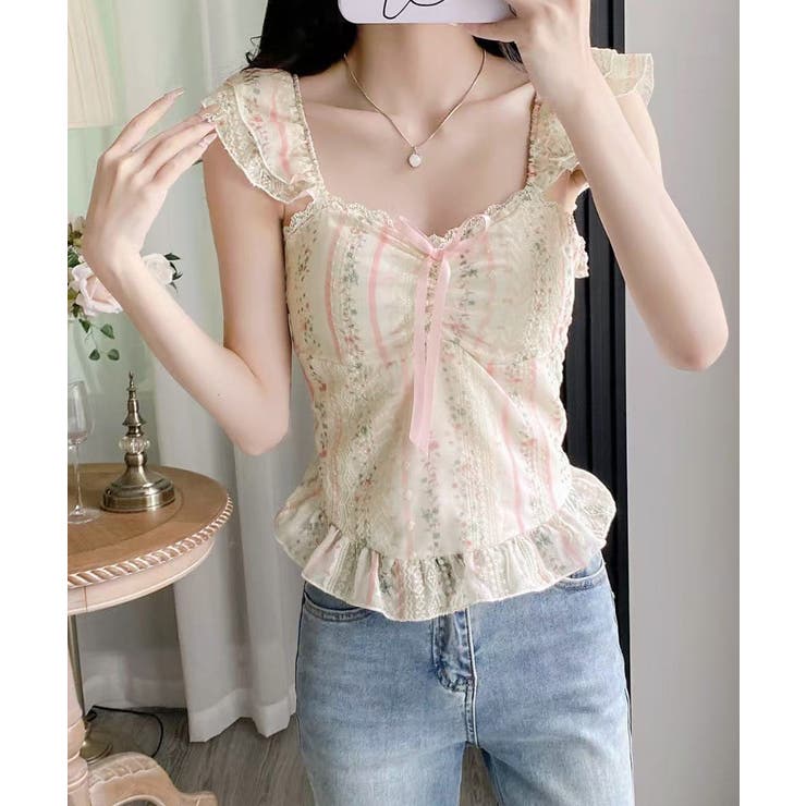 花柄レースキャミトップス大人フェミニン春夏ノースリーブトップス シアービスチェシ… | SUNSHINE CLOSET | 詳細画像8 