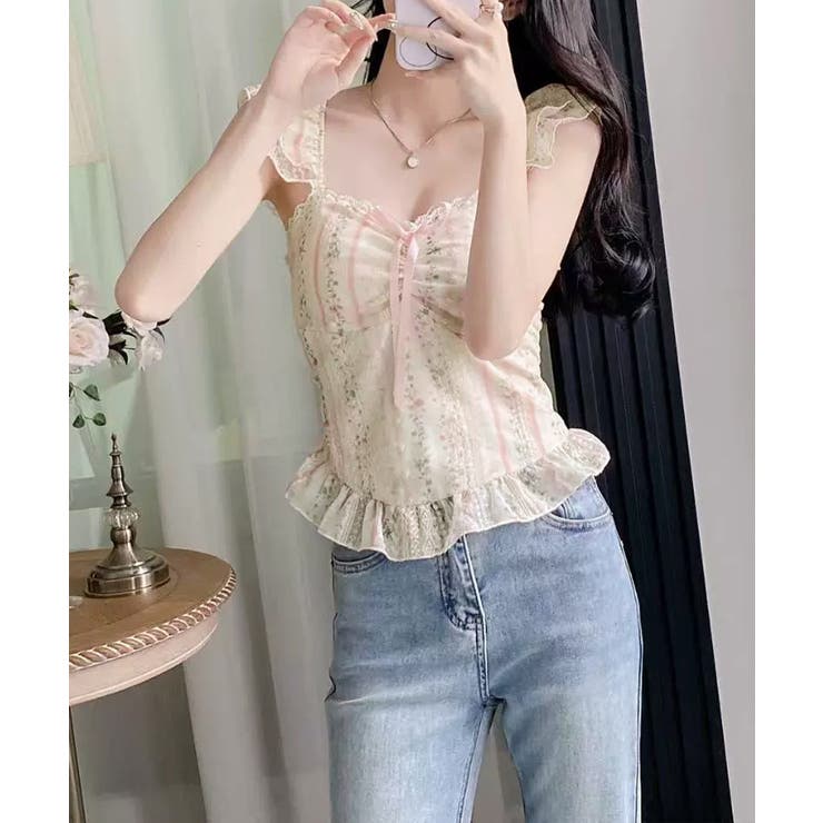 花柄レースキャミトップス大人フェミニン春夏ノースリーブトップス シアービスチェシ… | SUNSHINE CLOSET | 詳細画像9 