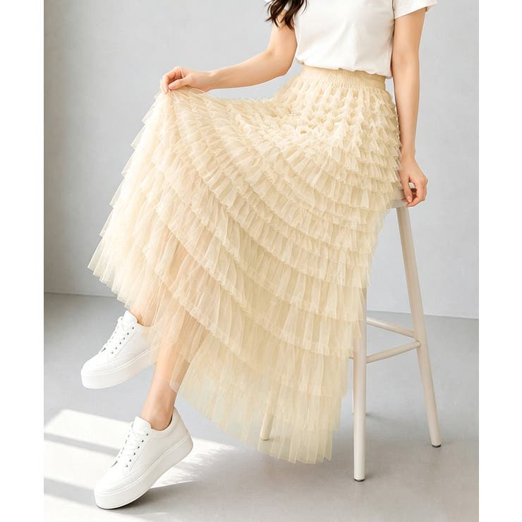 華やか多層チュールフリルスカート上品ロングスカート 立体フレアスカート大人可愛い… | SUNSHINE CLOSET | 詳細画像11 