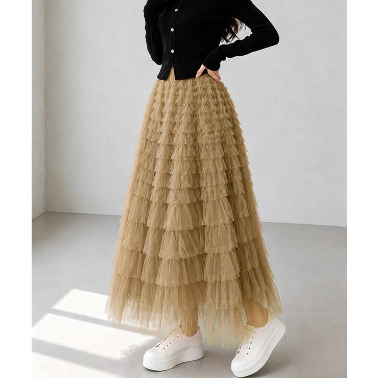 華やか多層チュールフリルスカート上品ロングスカート 立体フレアスカート大人可愛い… | SUNSHINE CLOSET | 詳細画像2 