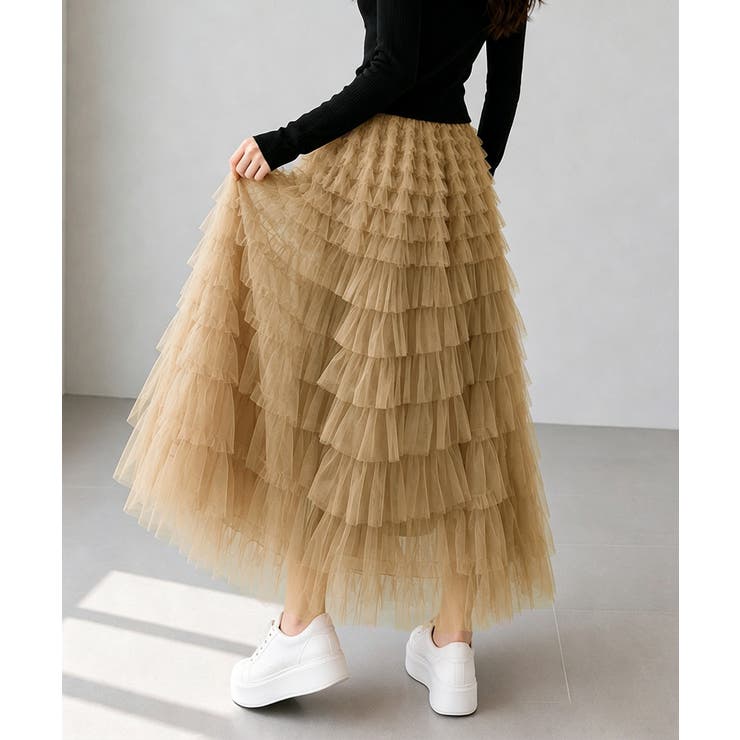 華やか多層チュールフリルスカート上品ロングスカート 立体フレアスカート大人可愛い… | SUNSHINE CLOSET | 詳細画像3 