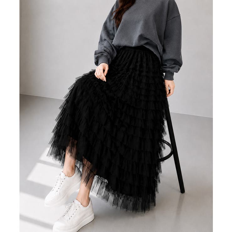 華やか多層チュールフリルスカート上品ロングスカート 立体フレアスカート大人可愛い… | SUNSHINE CLOSET | 詳細画像4 