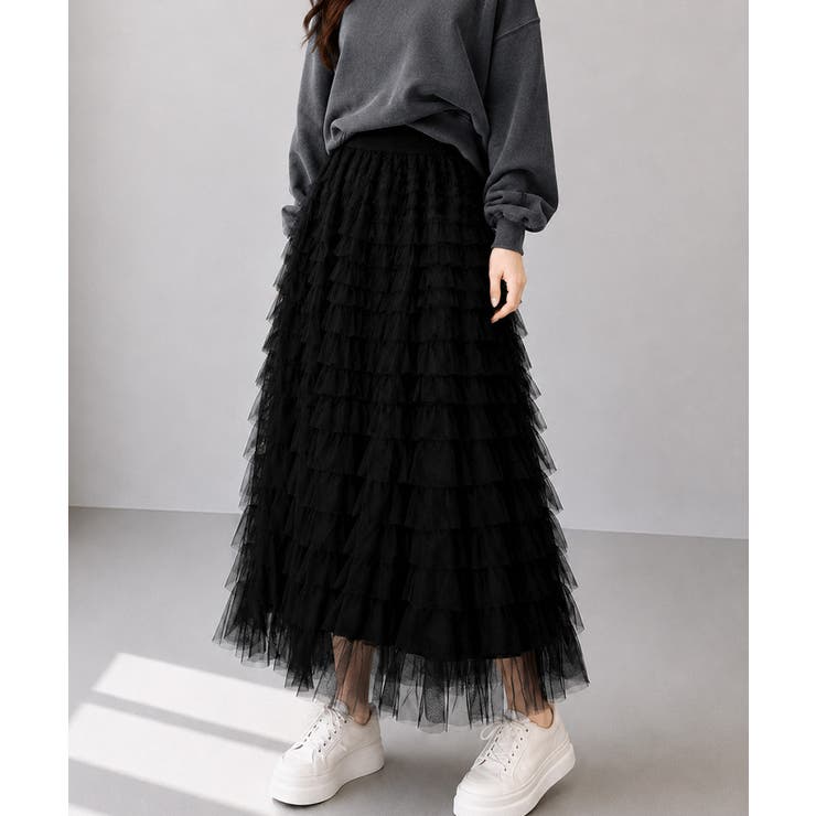 華やか多層チュールフリルスカート上品ロングスカート 立体フレアスカート大人可愛い… | SUNSHINE CLOSET | 詳細画像5 