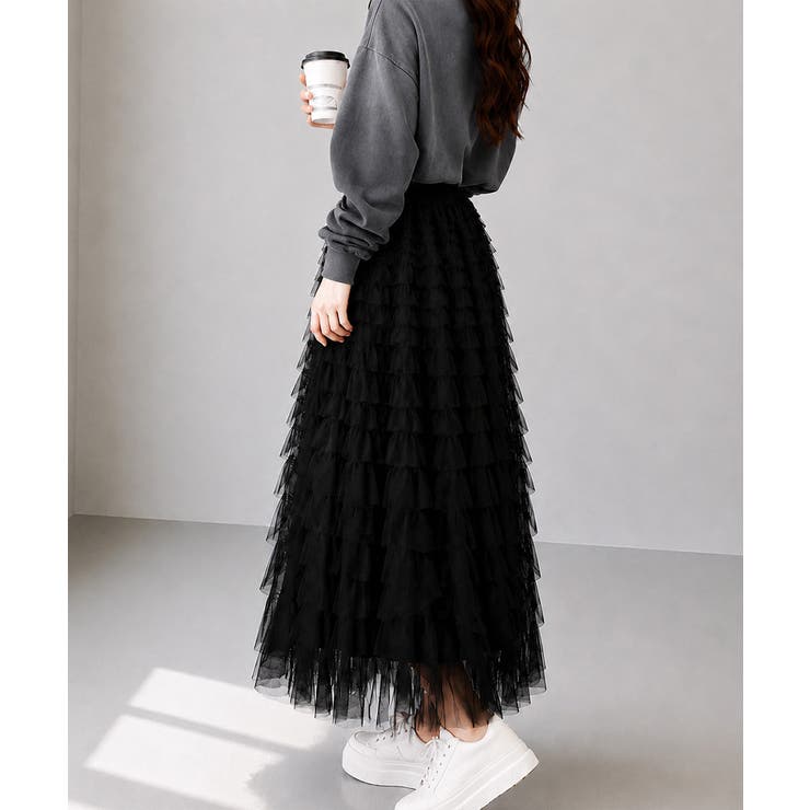 華やか多層チュールフリルスカート上品ロングスカート 立体フレアスカート大人可愛い… | SUNSHINE CLOSET | 詳細画像6 