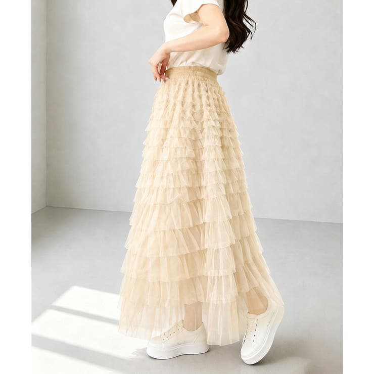 華やか多層チュールフリルスカート上品ロングスカート 立体フレアスカート大人可愛い… | SUNSHINE CLOSET | 詳細画像9 