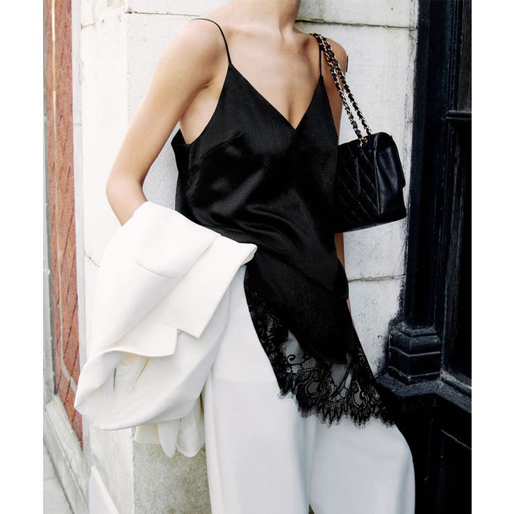 細めストラップキャミトップ レディース 上品光沢感アシンメトリーロングキャミ | SUNSHINE CLOSET | 詳細画像2 