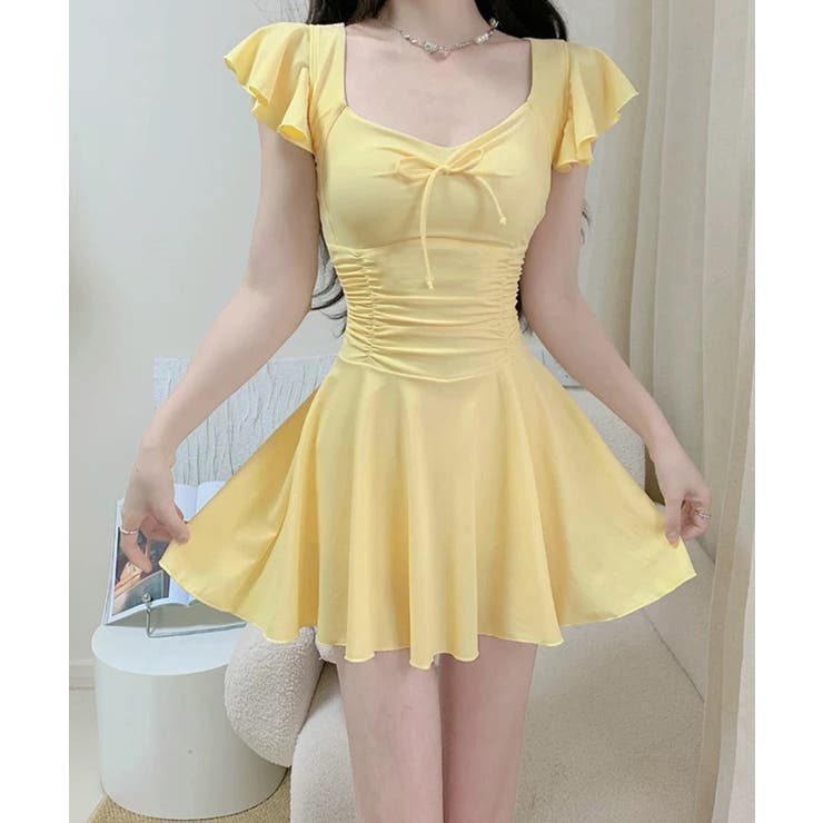 フリル袖ミニワンピ水着 大人可愛いリボン付き ウエストシャーリング水着 | SUNSHINE CLOSET | 詳細画像13 
