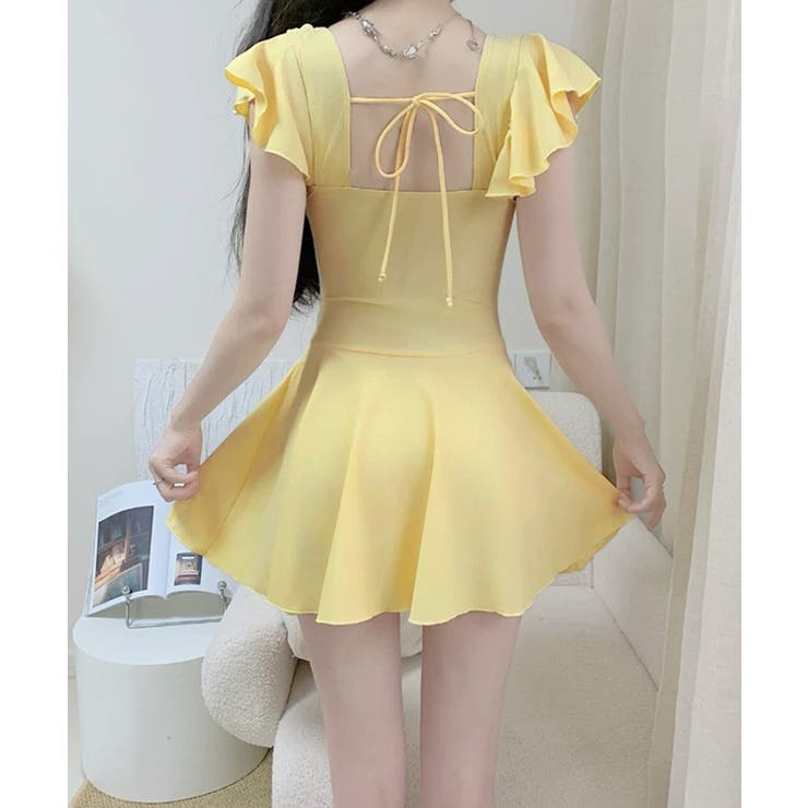フリル袖ミニワンピ水着 大人可愛いリボン付き ウエストシャーリング水着 | SUNSHINE CLOSET | 詳細画像14 